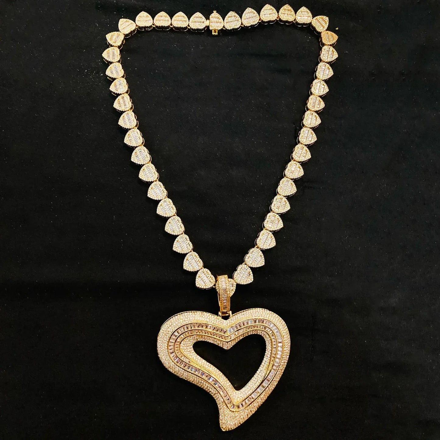 Large Hollow Heart Pendant Necklace | CZ Hip Hop Minimalist Fashion Jewelry - CaratixJewelry