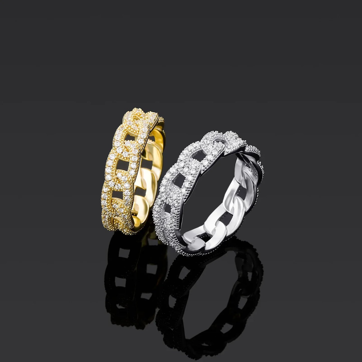 S925 Sterling Silver Cuban Link Cross Ring | Iced Out Hollow Band | Caratix