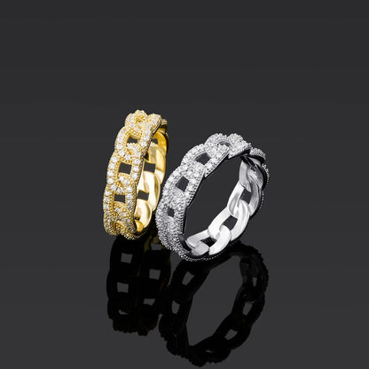 S925 Sterling Silver Cuban Link Cross Ring | Iced Out Hollow Band | Caratix