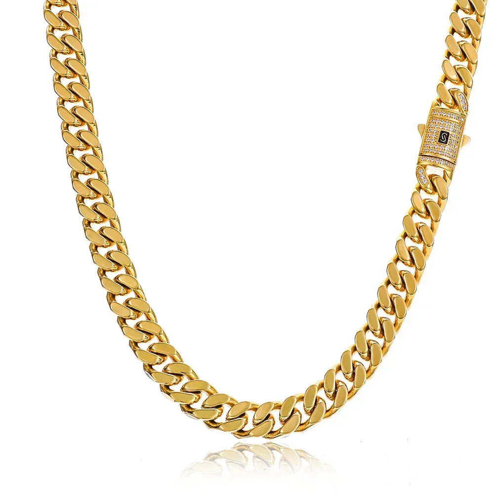Custom 14K Gold 4-Sided -Cut Cuban Chain | Stainless Steel Rapper Iced Out Chain | Caratix - CaratixJewelry