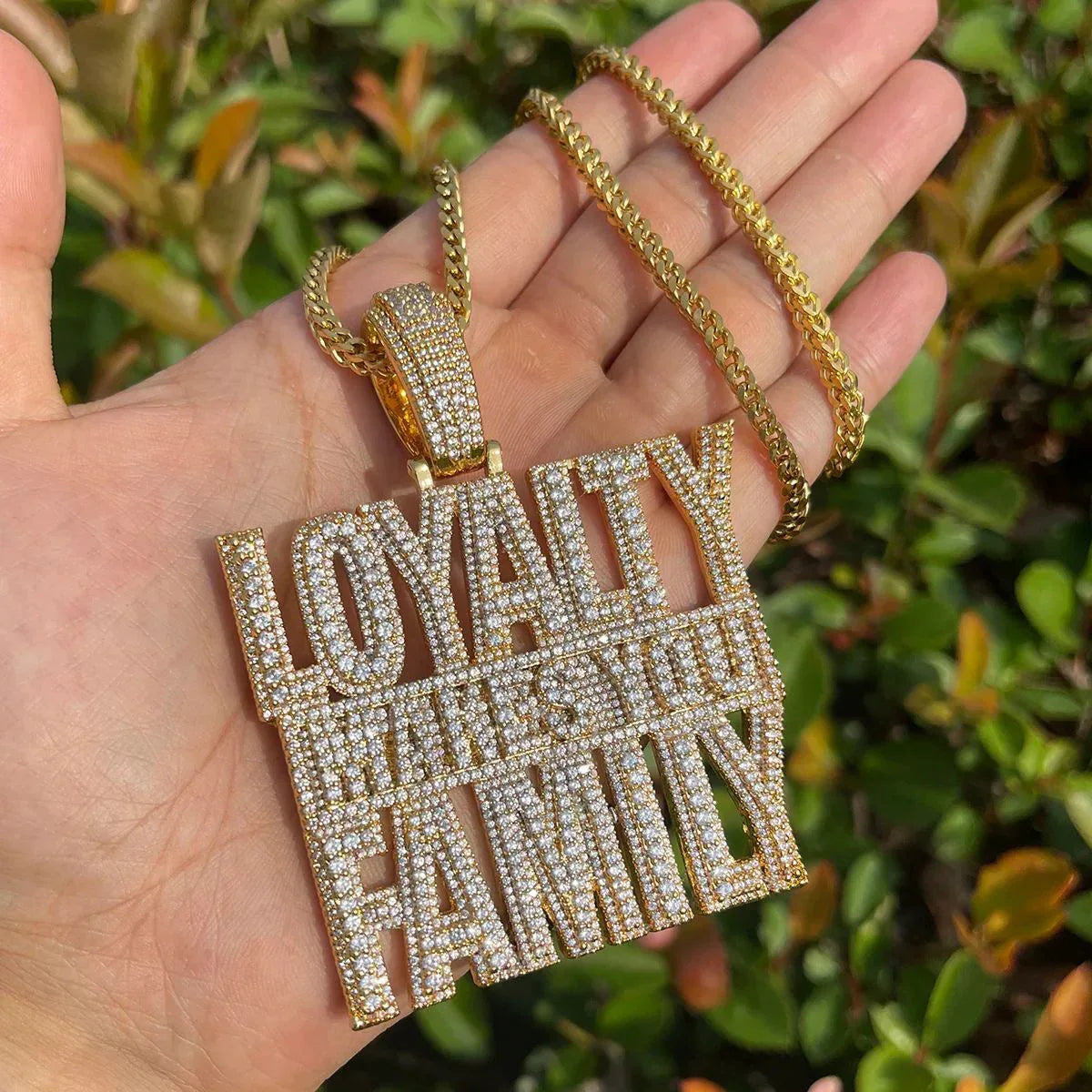 Iced Out "Loyalty Makes You Family" Pendant | Men's Real Copper CZ Necklace - CaratixJewelry
