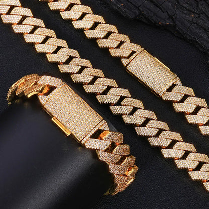 15mm Iced Out Cut Cuban Chain Necklace Quad Row Zircon - CaratixJewelry