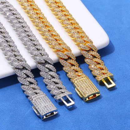 10mm Iced Out Cuban Bracelet Double Row Zircon Rapper - CaratixJewelry