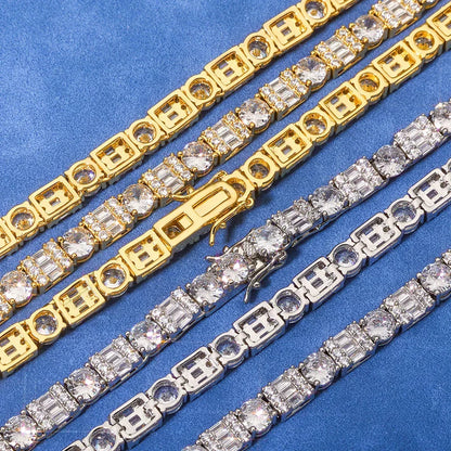 Mixed-Cut Moissanite Tennis Chain – S925 Sterling Silver Luxury Hip Hop Necklace - CaratixJewelry