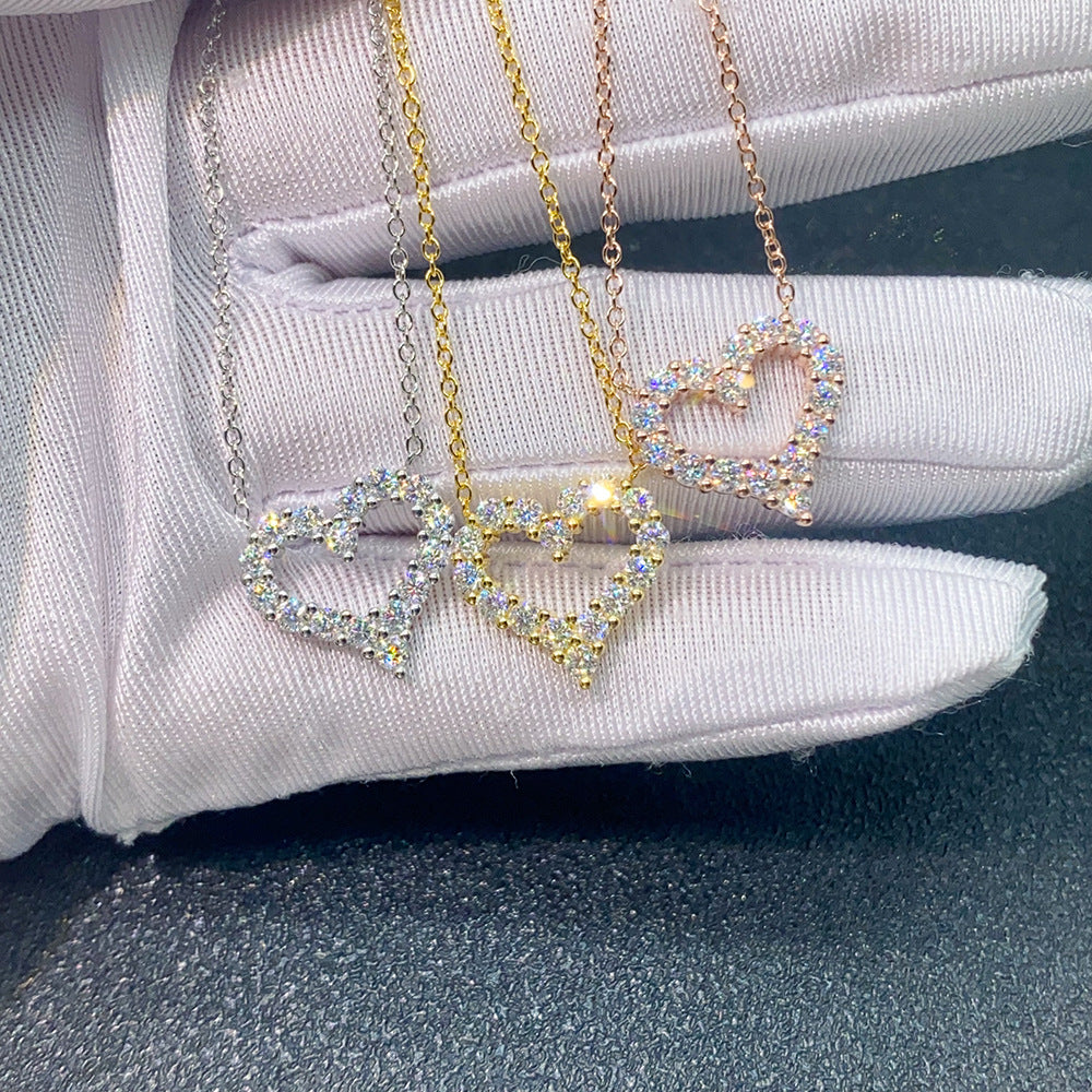 S925 Sterling Silver Heart Moissanite Necklace | D-Color Heart Cut Pendant | Caratix