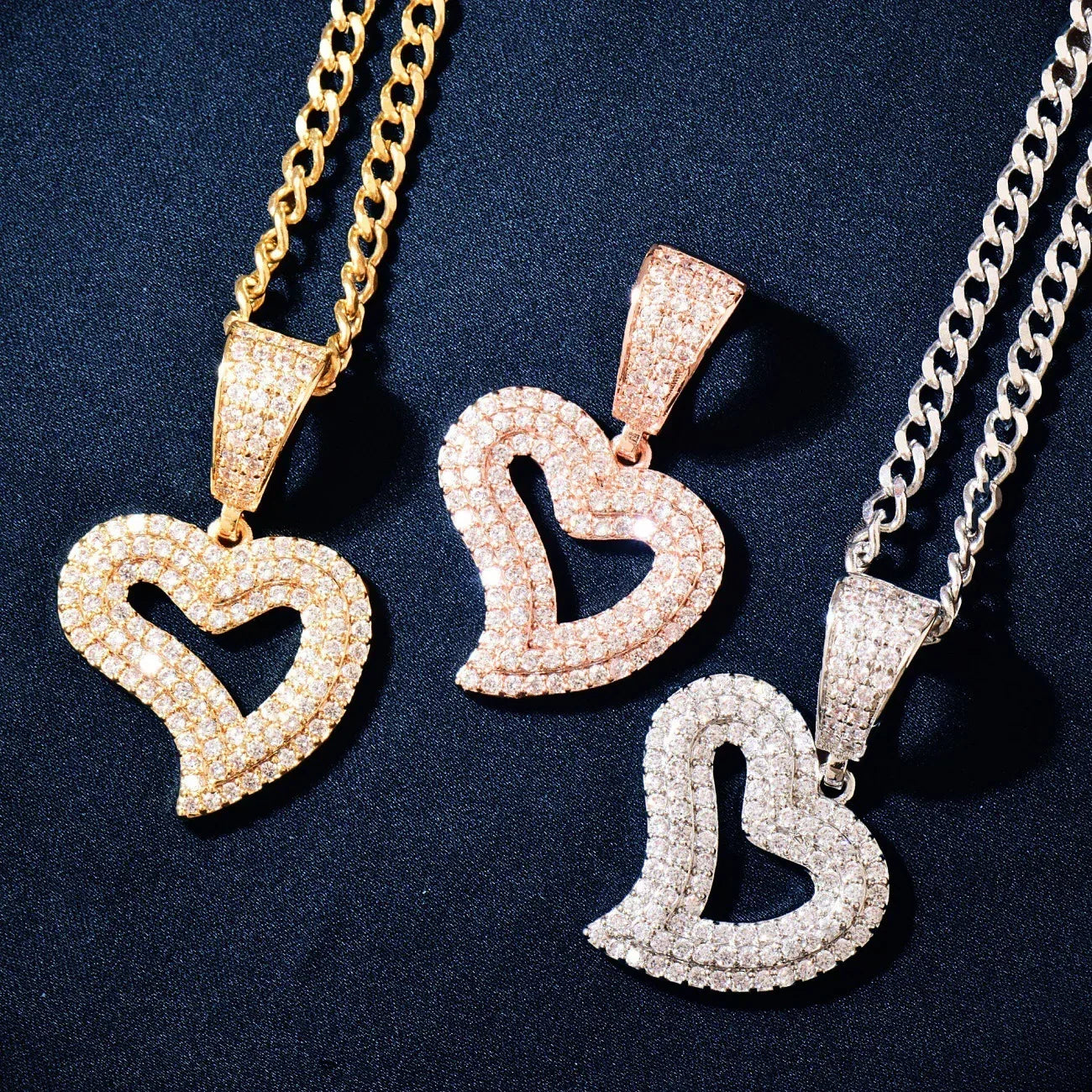 Hollow Heart Pendant Necklace | CZ Minimalist Hip Hop Fashion Jewelry - CaratixJewelry