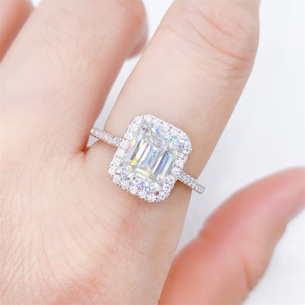 2026 Summer New S925 Silver 3ct Emerald Cut Moissanite Ring | D Color VVS1 | Caratix