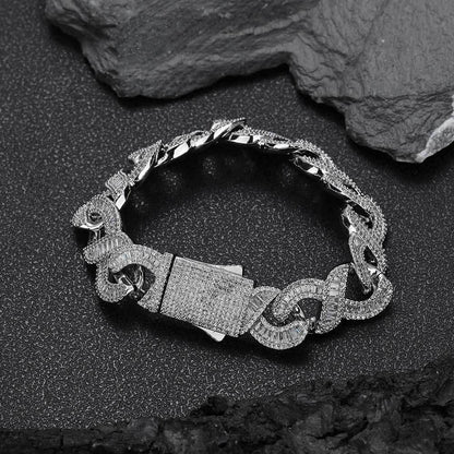 Infinity 8 Link Cuban Chain Bracelet with T-Shaped Zircon - CaratixJewelry