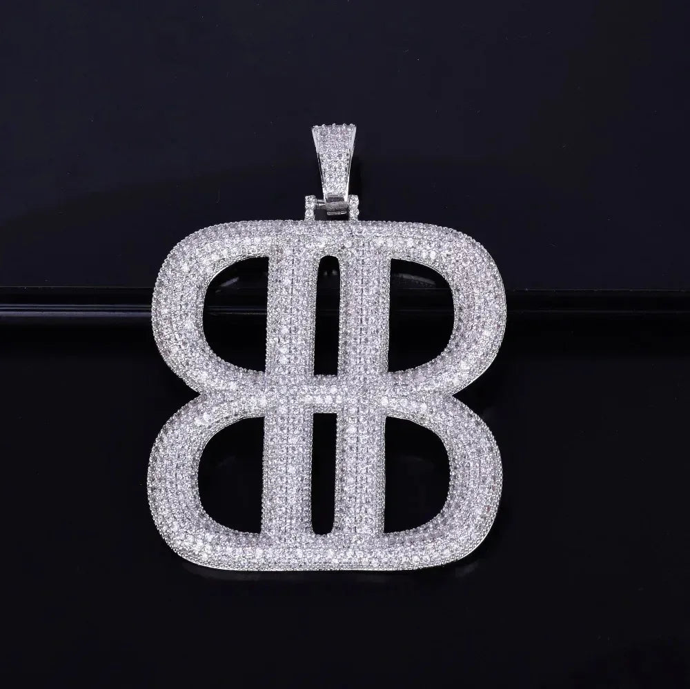 Iced Out Double "B" Letter Pendant | Men's Symmetrical Monogram Necklace | Premium Copper CZ Initial Jewelry | Luxury Designer Style Bling | Caratix - CaratixJewelry