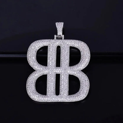 Iced Out Double "B" Letter Pendant | Men's Symmetrical Monogram Necklace | Premium Copper CZ Initial Jewelry | Luxury Designer Style Bling | Caratix - CaratixJewelry