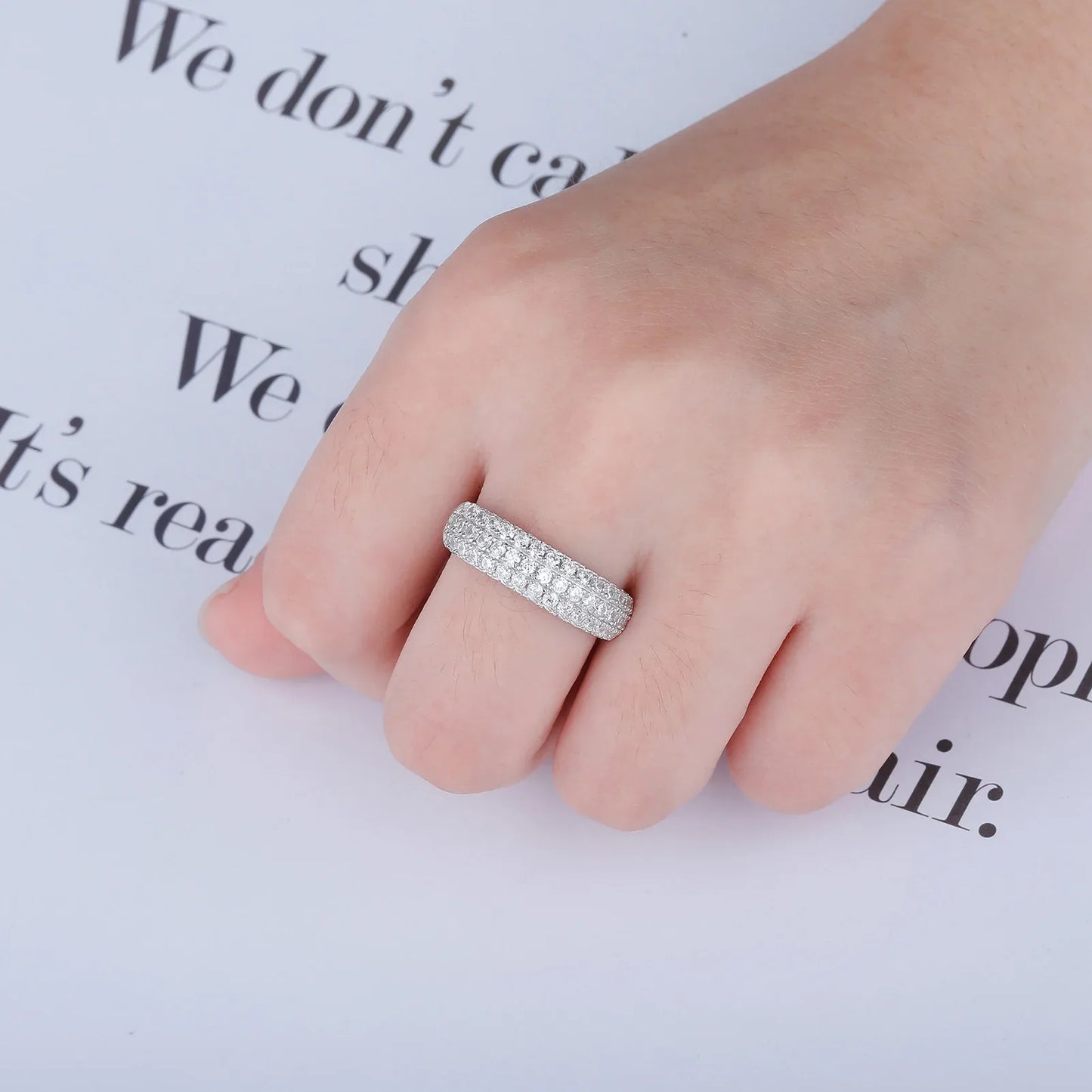 S925 Sterling Silver Starry Night Ring | Full Iced Out Pave Band | Caratix