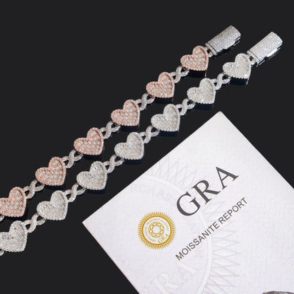 14mm S925 Sterling Silver Heart Moissanite Cuban Link Chain | Iced Out Heart Chain | Caratix