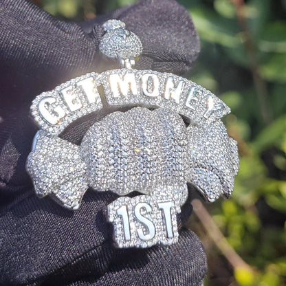 Iced Out “Get Money” Fist Pendant Necklace – Hip Hop CZ Copper Streetwear Jewelry - CaratixJewelry