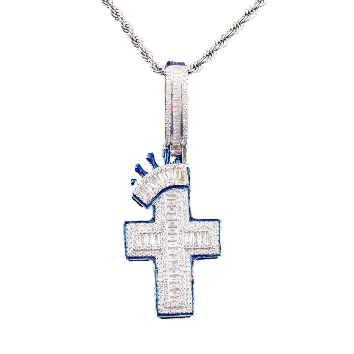 Iced Out Crown Cross Pendant | Men's & Women's Royal Faith Necklace - CaratixJewelry