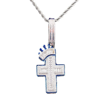 Iced Out Crown Cross Pendant | Men's & Women's Royal Faith Necklace - CaratixJewelry