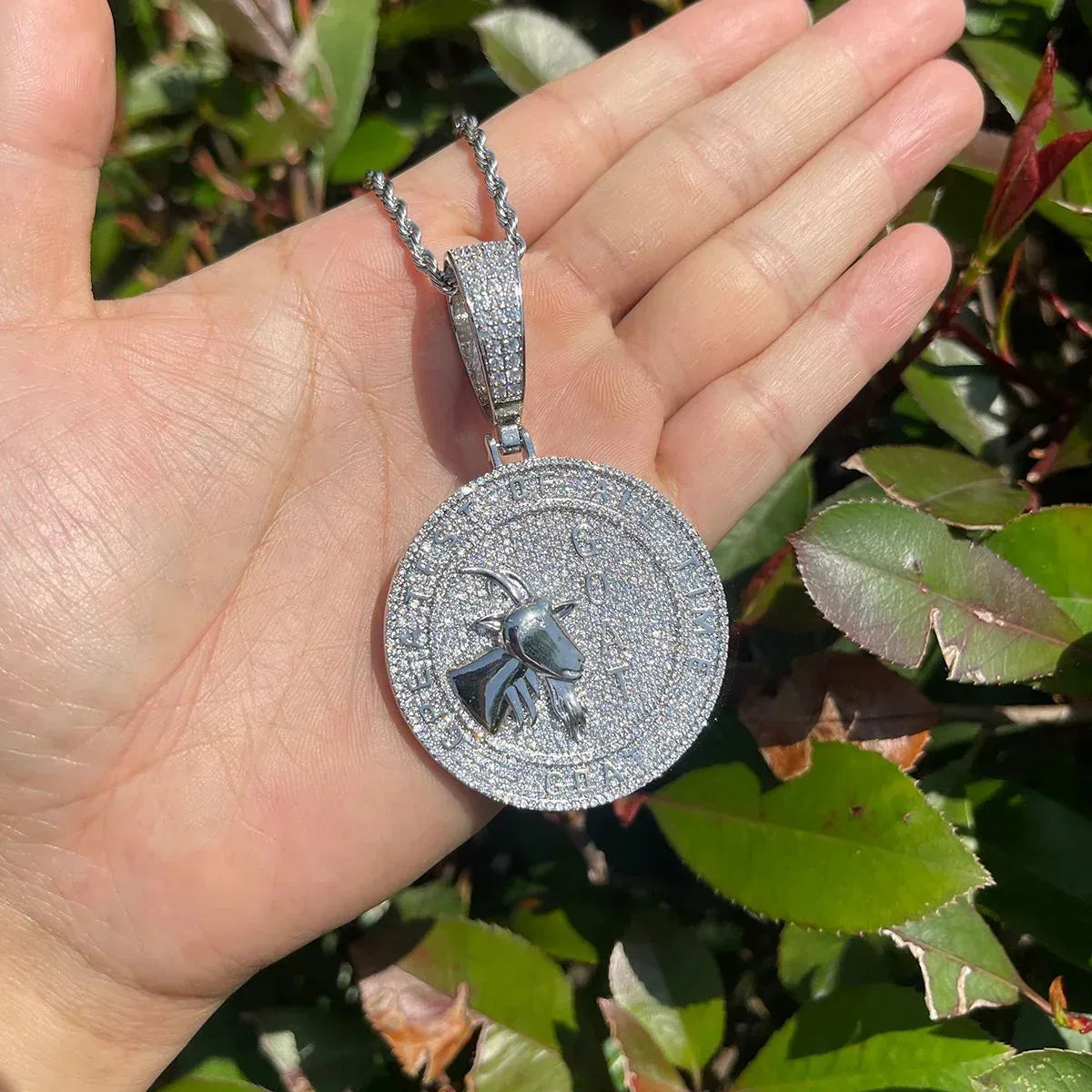 Iced Out "G.O.A.T." Pendant | Men's Real Copper CZ Goat Head Necklace - CaratixJewelry