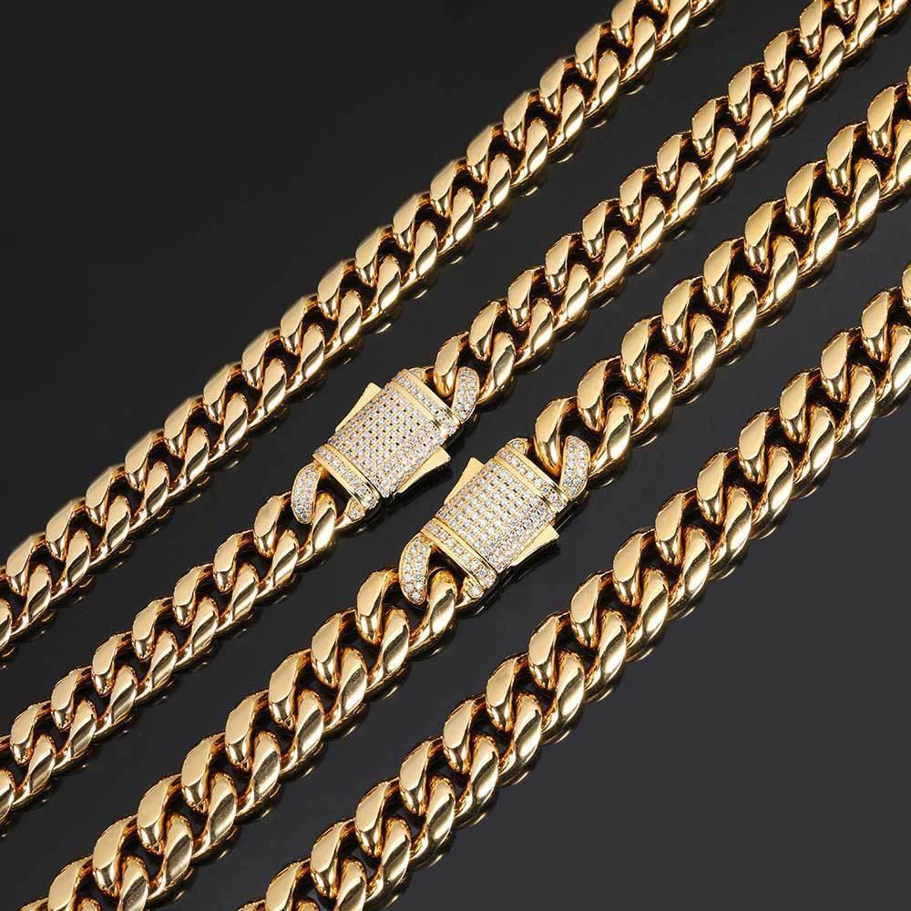 Cuban Chain Necklace with Zircon Stones and Spring Clasp for Men | Titanium Steel and Stainless Steel | Caratix Jewelry - CaratixJewelry