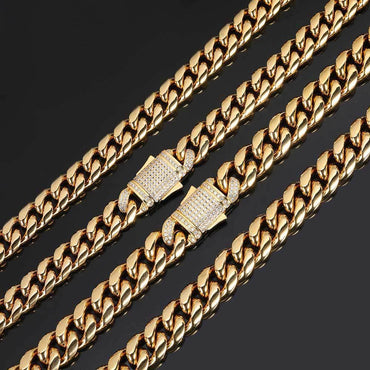 Cuban Chain Necklace with Zircon Stones and Spring Clasp for Men | Titanium Steel and Stainless Steel | Caratix Jewelry - CaratixJewelry