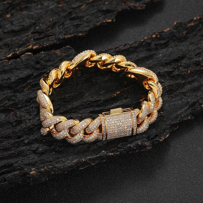 15mm Cuban Link Bracelet Pig Nose & Bubble Zircon - CaratixJewelry
