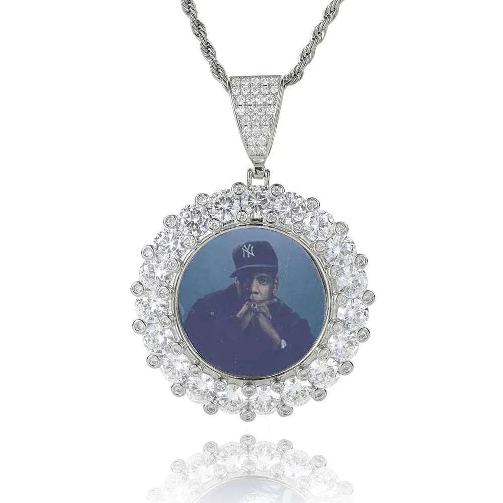 Custom Photo Pendant Iced Out Moissanite Necklace with Micro-Pave Zircon Frame for Men | Caratix Jewelry - CaratixJewelry