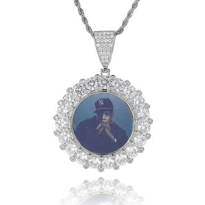 Custom Photo Pendant Iced Out Moissanite Necklace with Micro-Pave Zircon Frame for Men | Caratix Jewelry - CaratixJewelry