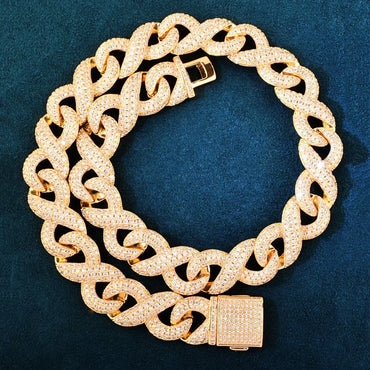 15mm Iced Out 8-Bit Cuban Chain Necklace with Full Zircon Stones - CaratixJewelry