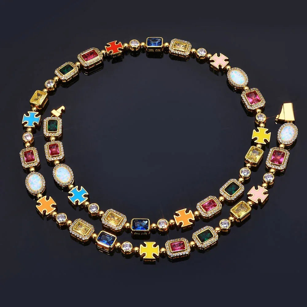 Colorful Gemstone Necklace with Zircon for Men and Women | High-End Hip Hop Jewelry | Caratix Jewelry - CaratixJewelry