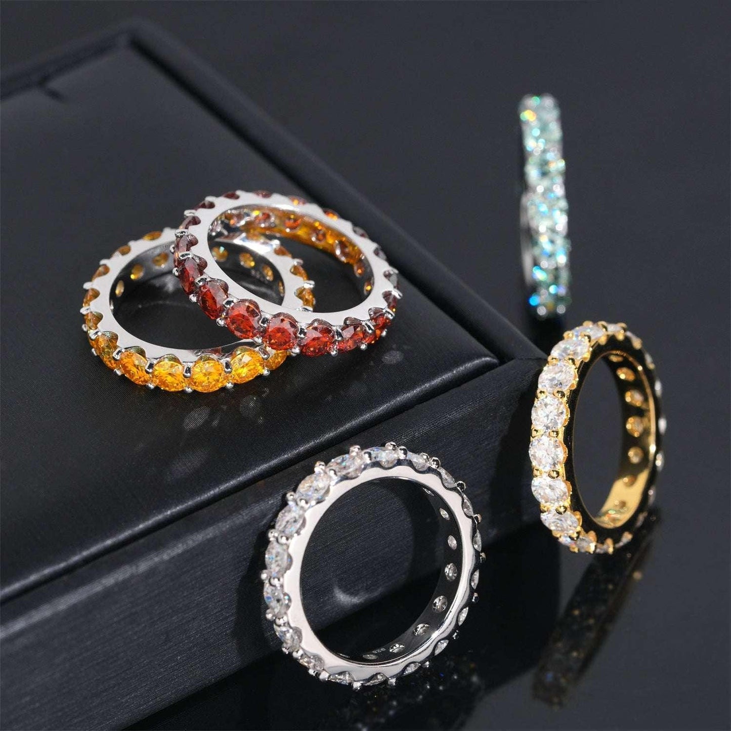 4mm Colored Moissanite Band Ring | S925 Silver Unisex Iced Out Hip Hop Jewelry - CaratixJewelry