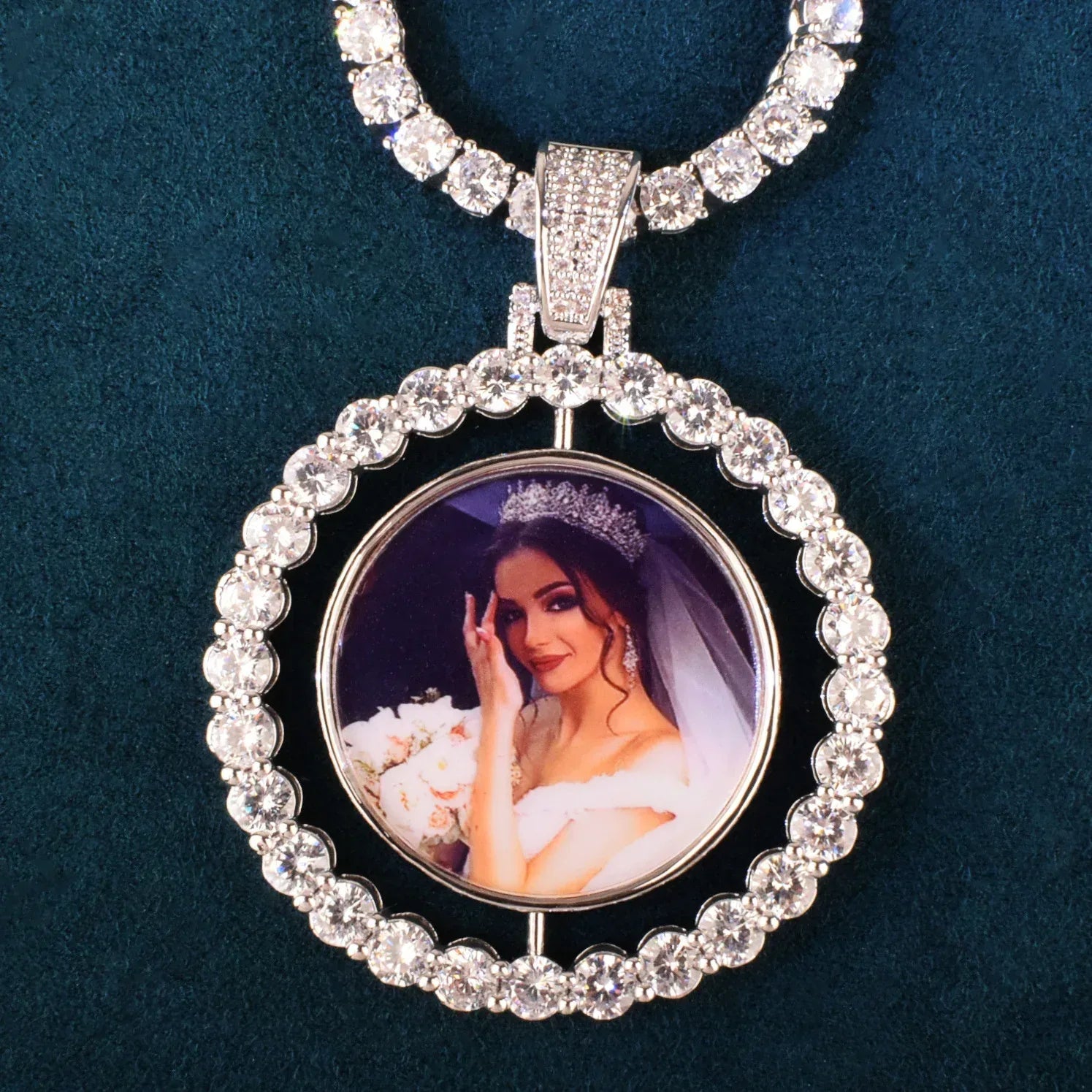 Spinning Photo Pendant Necklace | Iced Out CZ Custom Picture Hip Hop Jewelry - CaratixJewelry