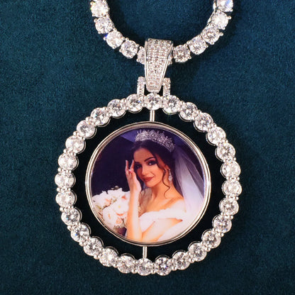 Spinning Photo Pendant Necklace | Iced Out CZ Custom Picture Hip Hop Jewelry - CaratixJewelry