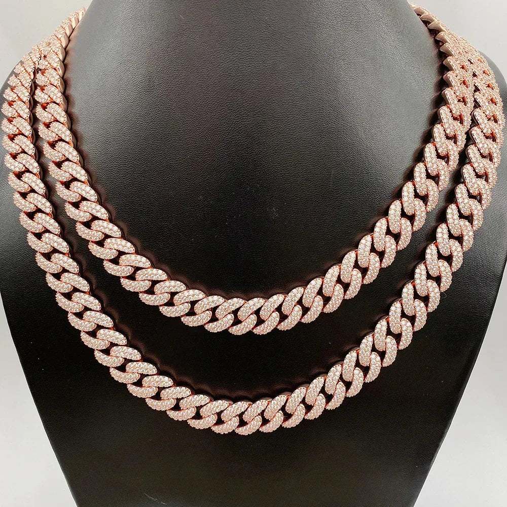 13mm Double-Row Moissanite Cuban Link | S925 Silver Men’s Hip Hop Chain - CaratixJewelry