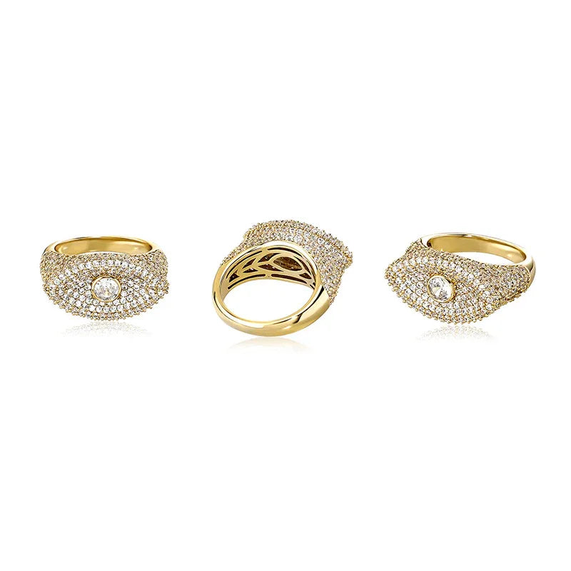 Iced Out Evil Eye Ring | 3D Sculpted Protection Motif Band | Caratix