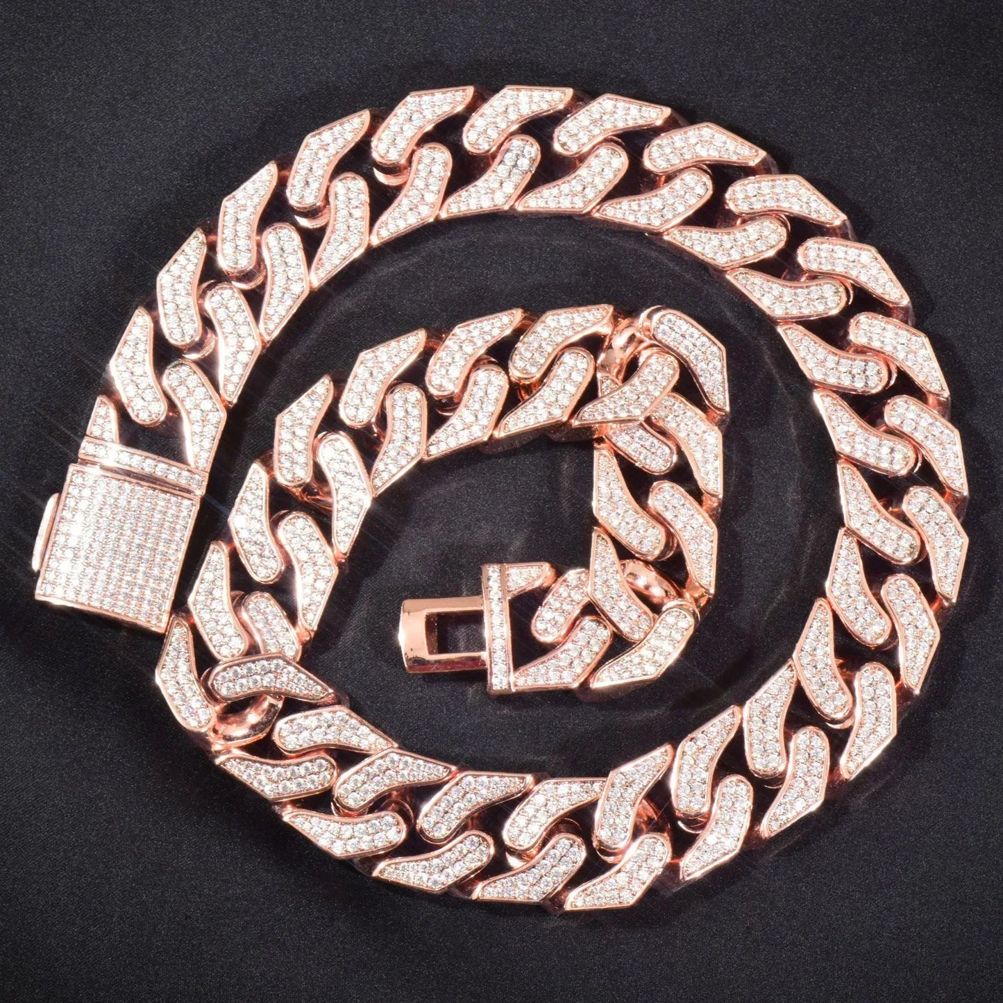 16mm Curved Cuban Chain Necklace with Zircon - CaratixJewelry