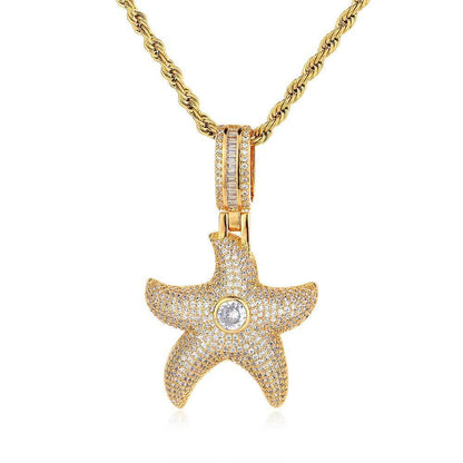 Starfish Pendant Necklace with Zircon Stones in Ocean Style for Men | Caratix Jewelry - CaratixJewelry