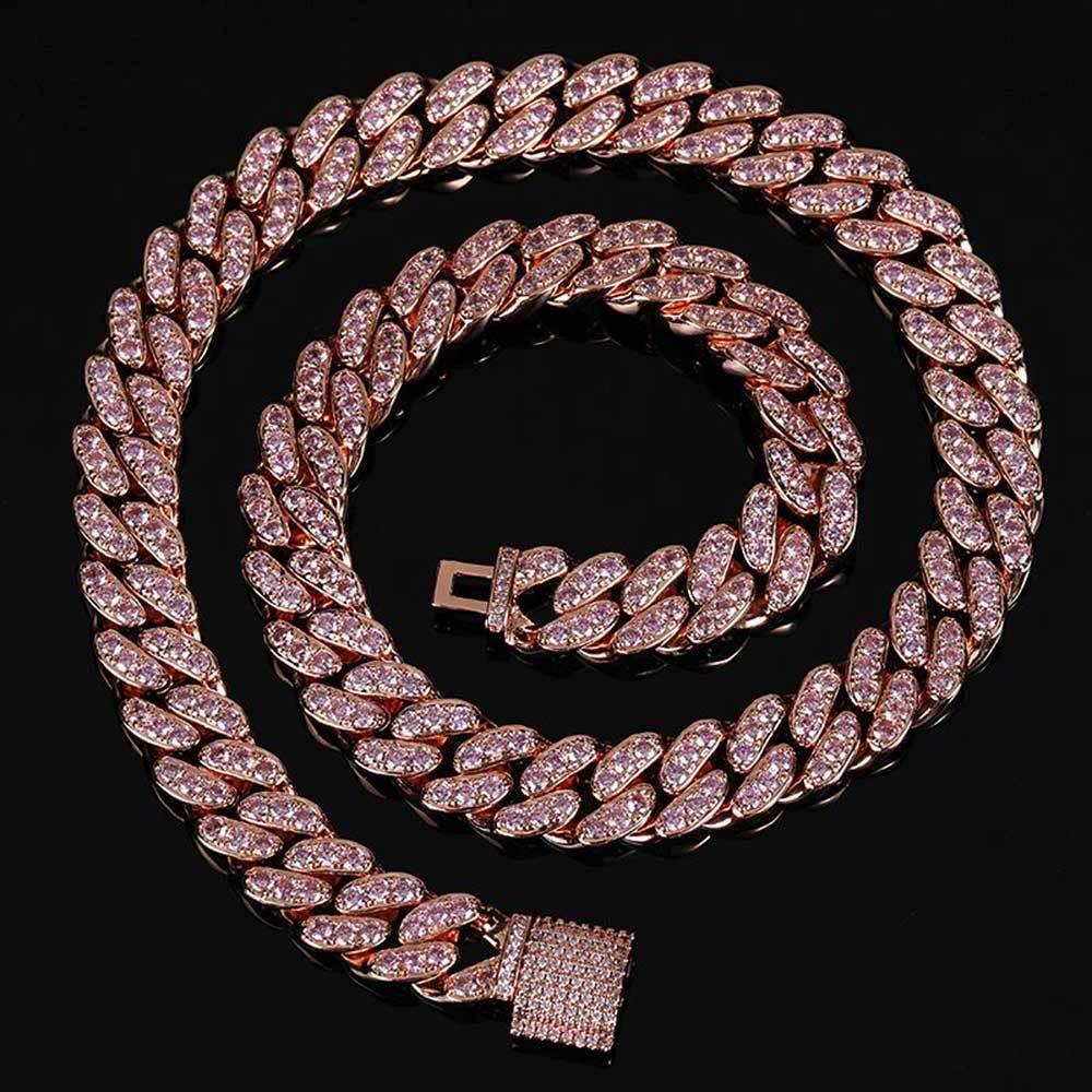 12mm Iced Out Cuban Chain Necklace Single Row Zircon - CaratixJewelry
