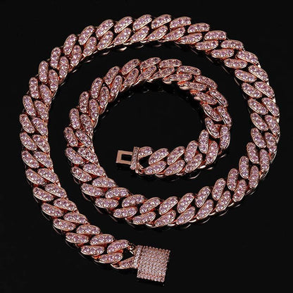 12mm Iced Out Cuban Chain Necklace Single Row Zircon - CaratixJewelry