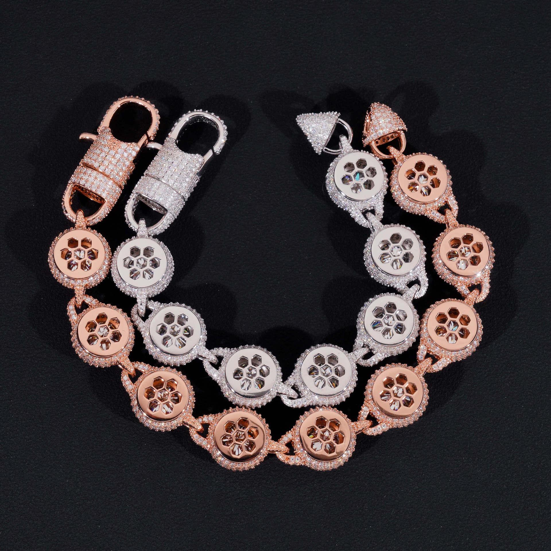 14mm Round-Bezel D Color Moissanite Cuban Link Bracelet – S925 Sterling Silver Iced-Out Hip Hop Streetwear Jewelry - CaratixJewelry