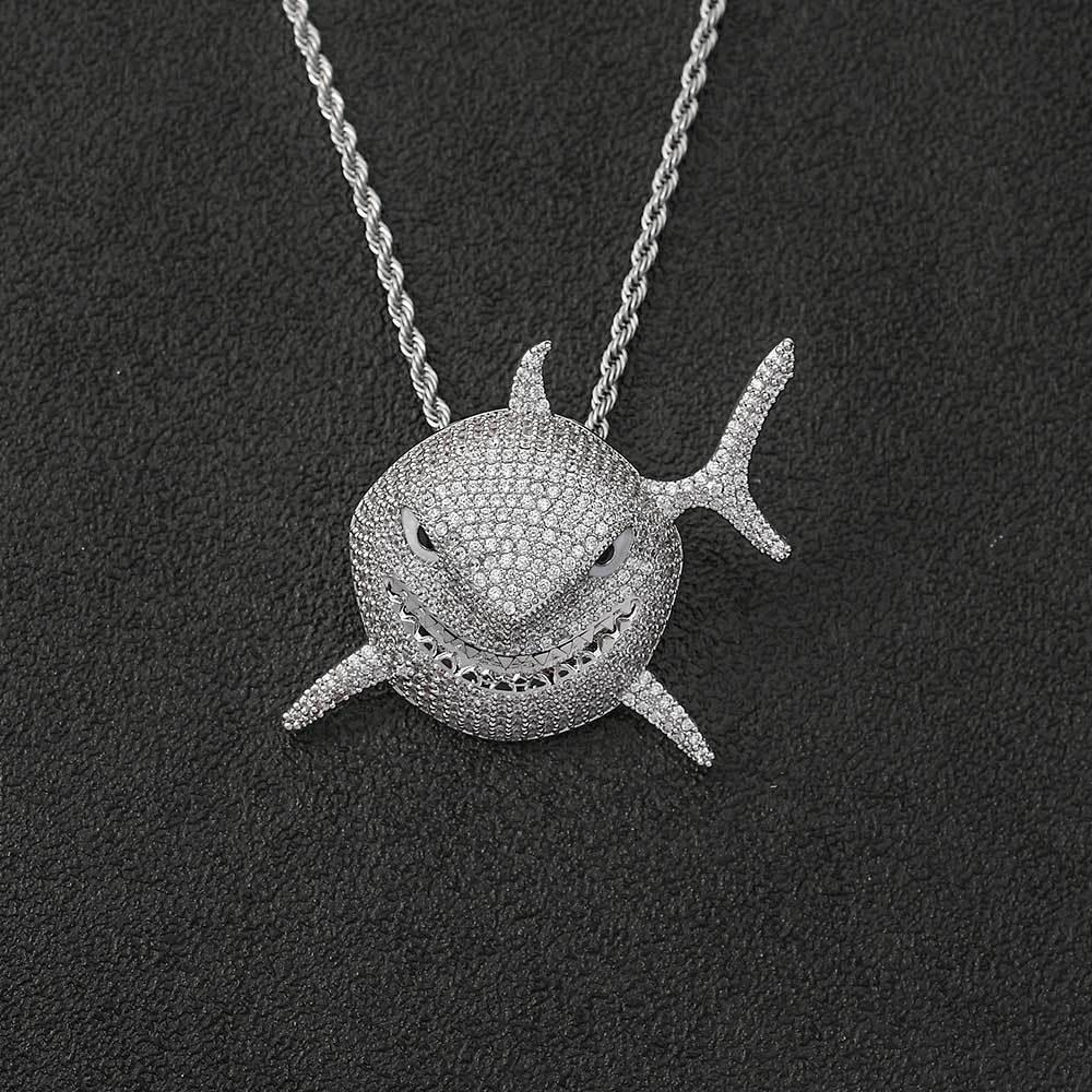 Shark Pendant Necklace with Micro-Pave Zircon and Full Look for Men | Caratix Jewelry - CaratixJewelry