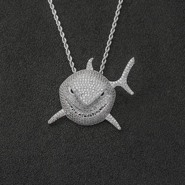 Shark Pendant Necklace with Micro-Pave Zircon and Full Look for Men | Caratix Jewelry - CaratixJewelry