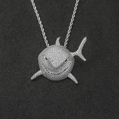 Shark Pendant Necklace with Micro-Pave Zircon and Full Look for Men | Caratix Jewelry - CaratixJewelry