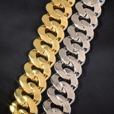 28mm Iced Out T-Shape Cuban Chain Necklace with Slanted Clasp | Unisex Hip Hop Jewelry | Caratix Jewelry - CaratixJewelry
