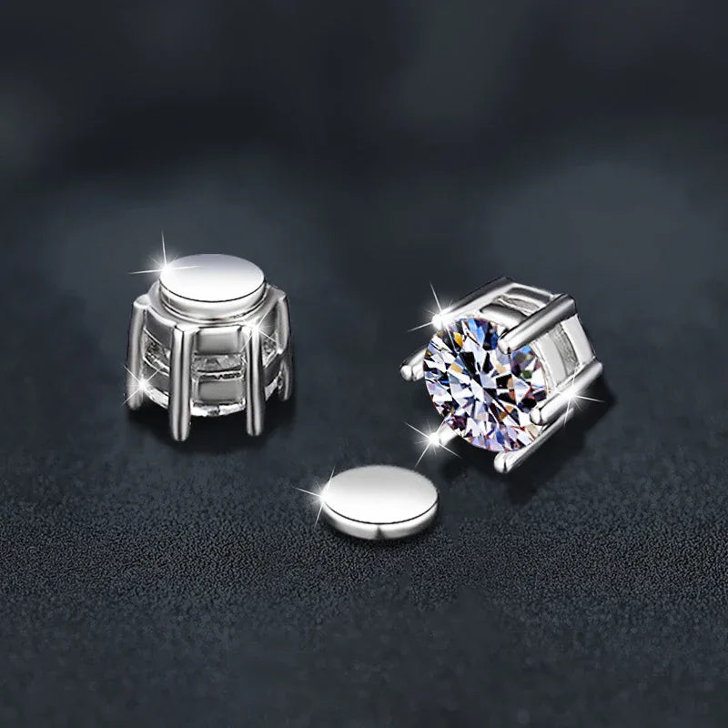 Classic 6-Prong Moissanite Magnetic Earrings - 925 Silver | Caratix