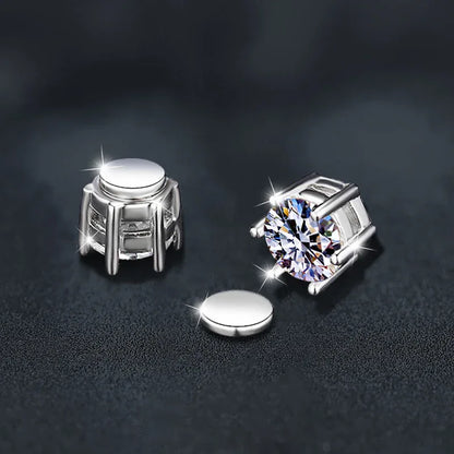 Classic 6-Prong Moissanite Magnetic Earrings - 925 Silver | Caratix