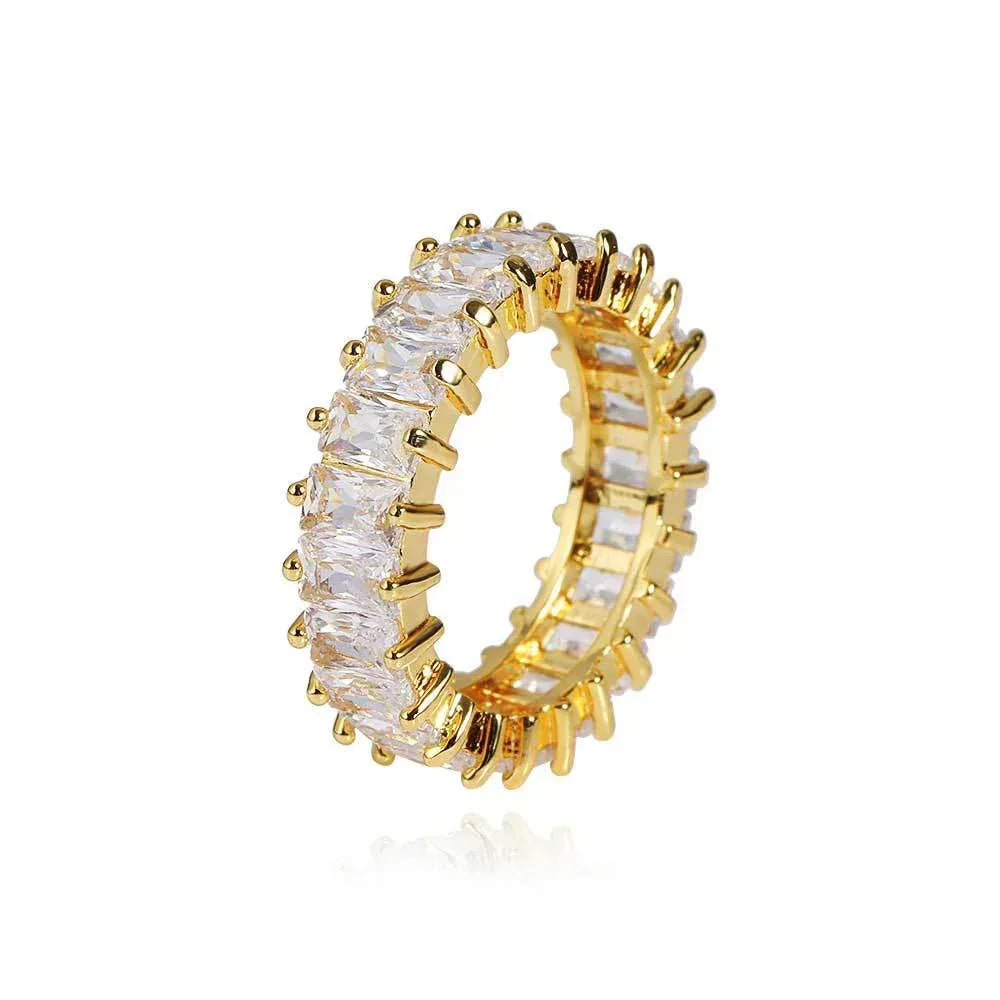 6mm Single-Row T-Shaped Zircon Ring with 18K Gold Plating for Men and Women | Trendy Hip Hop Jewelry | Caratix Jewelry - CaratixJewelry