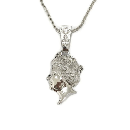 Iced Out Queen Elizabeth Portrait Pendant | Men's Real Copper CZ Necklace - CaratixJewelry