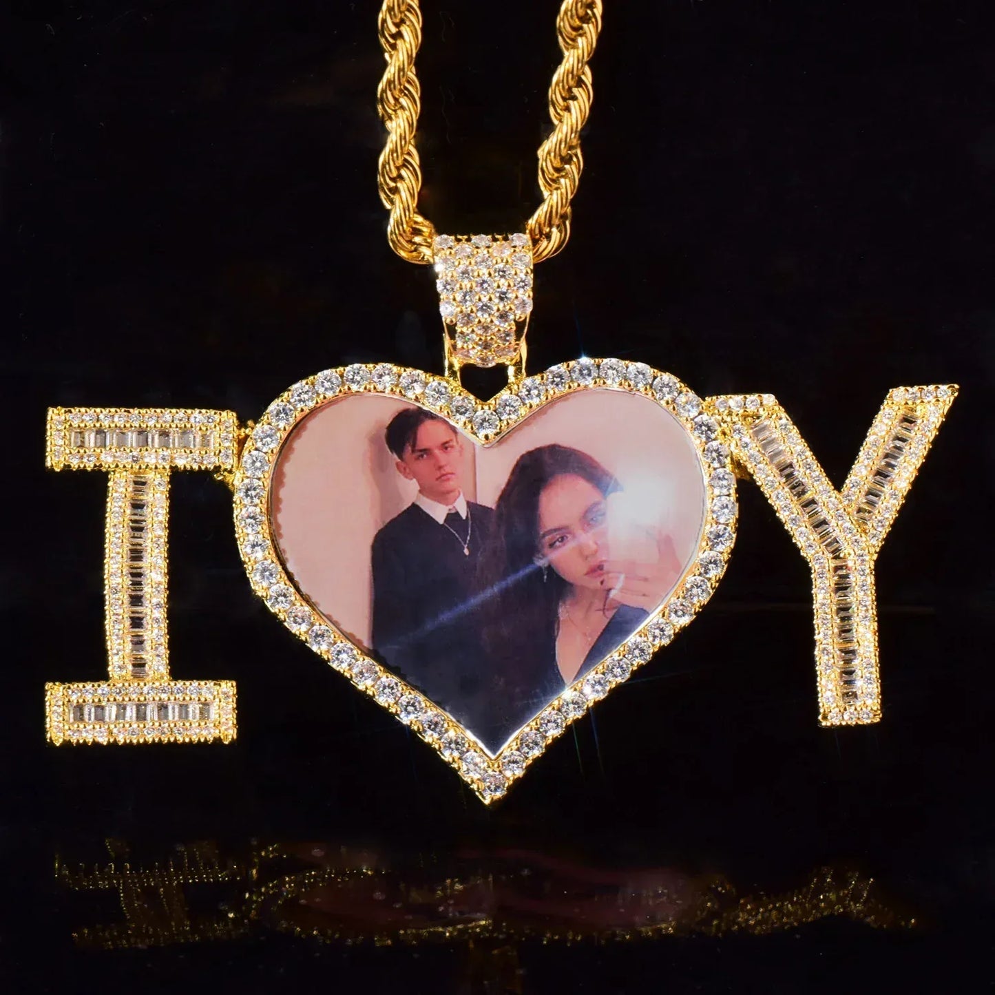 I Love U Heart Photo Pendant | Epoxy DIY Custom Picture Hip Hop Jewelry - CaratixJewelry