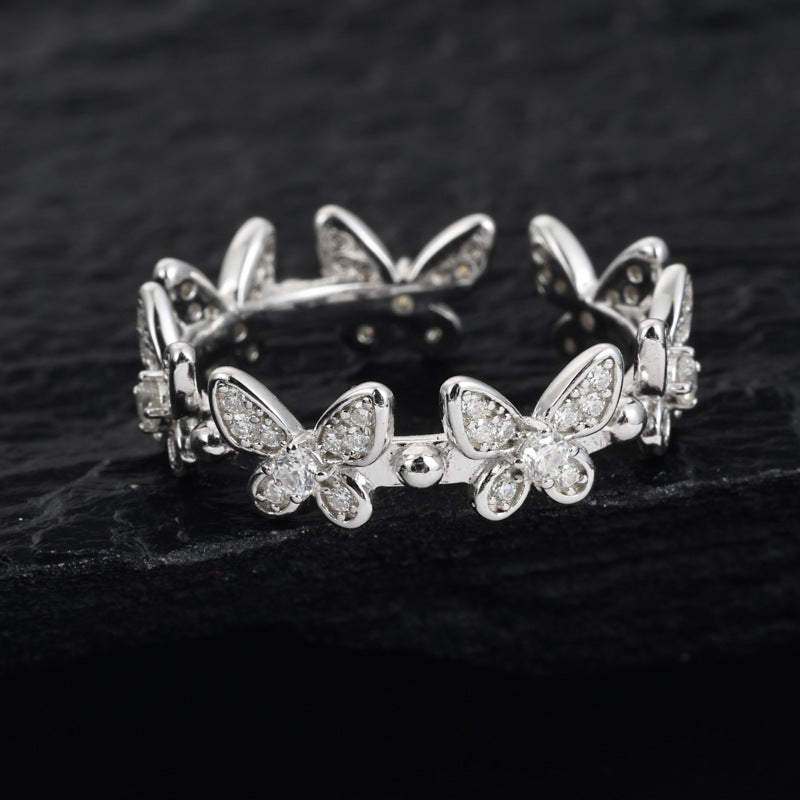 Dainty Moissanite Butterfly Ring 925 Silver Open | Caratix