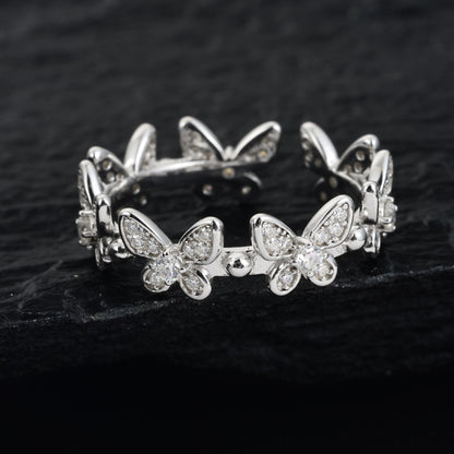 Dainty Moissanite Butterfly Ring 925 Silver Open | Caratix