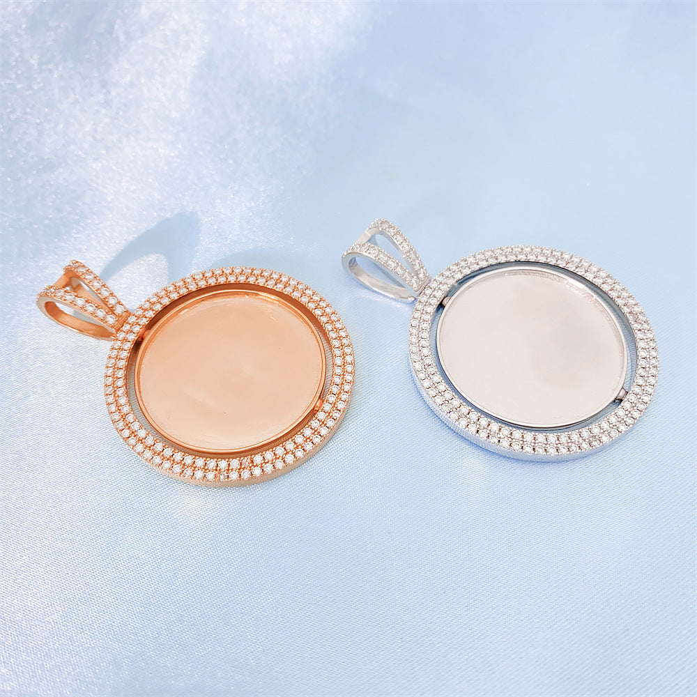 S925 Sterling Silver Rotating Double-Sided Moissanite Photo Pendant | DIY Picture Charm | Caratix