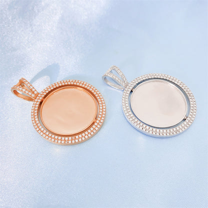 S925 Sterling Silver Rotating Double-Sided Moissanite Photo Pendant | DIY Picture Charm | Caratix